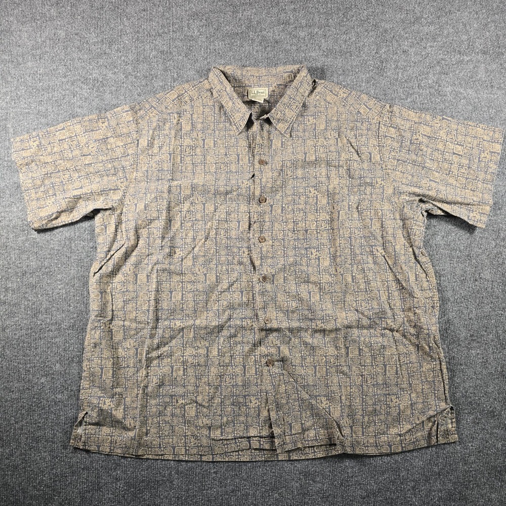 Vintage L.L.Bean Men's XXL Reg Short Sleeve Button Shirt Aztec Tribal Print USA